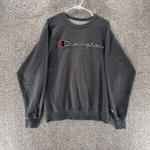 Champion Sweatshirt Adult Medium Grey Embroidered Logo Cotton Pullover Athletic‎
